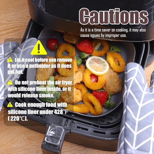 Golden Associate Silicone Liners Square for Air Fryer, 4 Pcs Non-stick Food-grade Reusable Basket Silicone Pot Baking Tray Airfryer Accessories, Top Size 9 inches, Bottom Size 8 inches - size: 9'' square*4