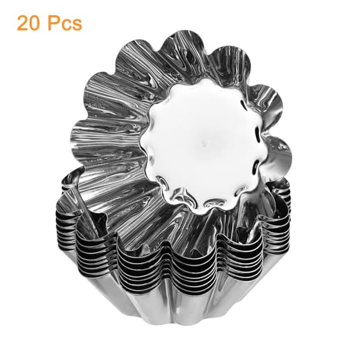 uxcell 20pcs Cupcake Mold, Stainless Steel Mini Cupcake Cake Pans Baking Tool for Cupcakes, Mini Cake, Desserts, Pudding, Flower Shape 2.8 x 0.8 inch