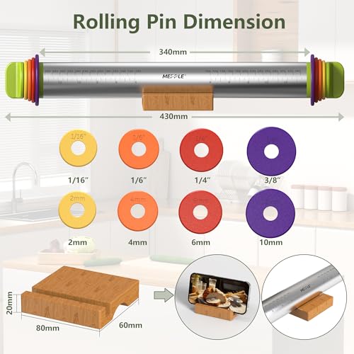 Adjustable Rolling Pin,13.6''Dough Roller with Mat&Stand Fits Uniform Dough - size: Rolling Pin+Mat+Stand