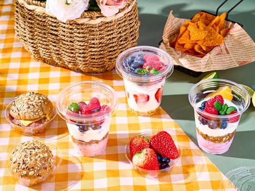 50 Sets 12 oz Disposable Plastic Parfait Cups with Insert & Flat lids - size: Flat Lids - 12 oz