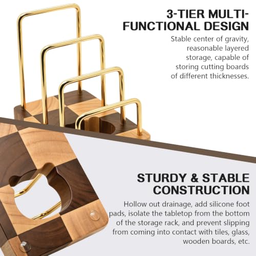 Chopping Board Rack with Rubberwood Base – 3 Slot Wood Cutting Board Holder - color: Rubberwood