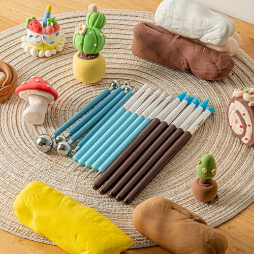 EUOCENK 14PCS Silicone Clay Sculpting Tool, Ball Stylus Clay Tools, Clay Shaper Brushes for Modeling, Dotting, Polymer Clay, Pottery Crafts, Nail Art, Rock, Blending, Drawing, Air Dry Clay, Ceramics - color: 14PCS
