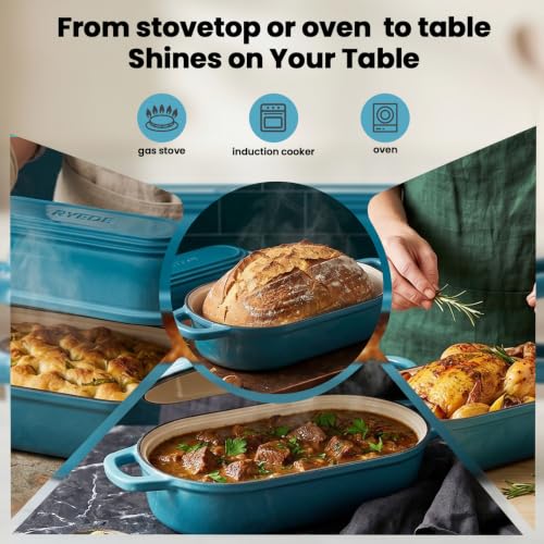 Oval Dutch Oven for Bread Baking,11.3x5.3 Enameled Cast Iron Bread Pan,Blue - color: Blue