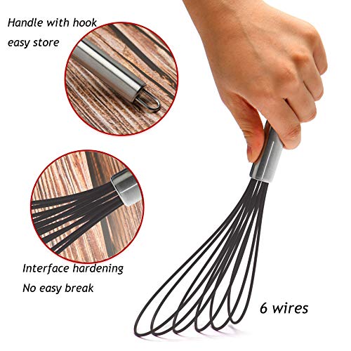 Flat Whisks Stainless Steel,3 Pack 10''+11''+12'' Set Premium Sturdy-6 Silicone Heads Non Stick Wires Whisk for Blending Beating Stirring Kitchen Cooking Color Grey by Jell-Cell - color: Gray