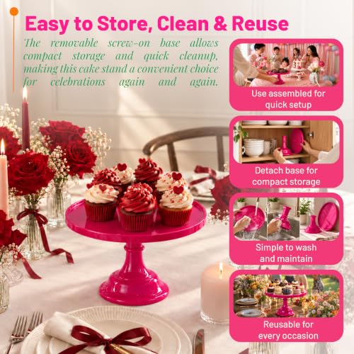 Pedestal 11-Inch Dark Pink Cake Stand Durable Melamine Dessert Display - color: Dark Pink