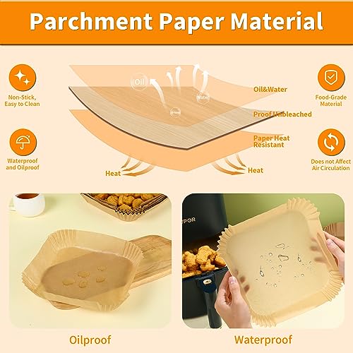 Air Fryer Liners Disposable Square for Ninja AF141 AF142 5Qt/Ninja AF181 AF182 6.5Qt, 100PCs 7.9in Non-stick Oil-proof Parchment Cooking Paper for Gourmia/Cosori/Chefman 5-8Qt Airfryer/Media 11 Quart - color: 100PCs Square Air Fryer Liners