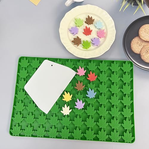 Leaf Silicone Molds For Chocolate Gummy Candy, Leaf Wax Melts Molds with Scraper (70 Cavities, Green) - color: Green