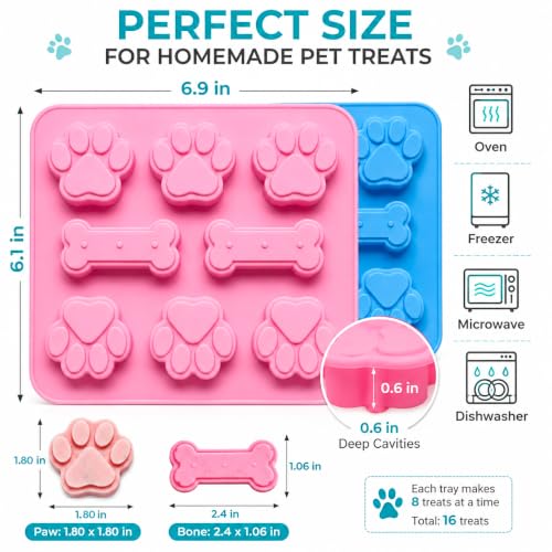 2 Pcs Dog Treat Molds Silicone with Puppy Dog Paw and Bone Shaped 2 in 1，Easy Release – Non-Stick Molds for Homemade Dog Treats, Pudding, Peanut Butter & Baking Biscuits - color: 2pc-Bone & Paw Shapes
