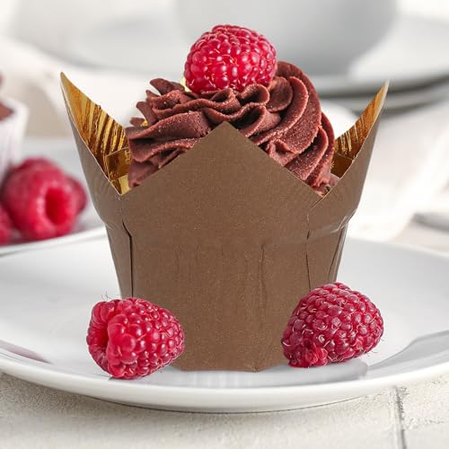 uxcell 50 Pcs Tulip Baking Cups Cupcake Muffins Liners Aluminum Foil Paper Greaseproof Wrappers for Weddings Birthday Party Festivals Christmas, Gold/Coffee - color: Gold/Coffee, size: 3.1