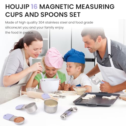 Magnetic Measuring Cups and Spoons Set-Heavy Duty 304 Stainless Steel - color: Lavender