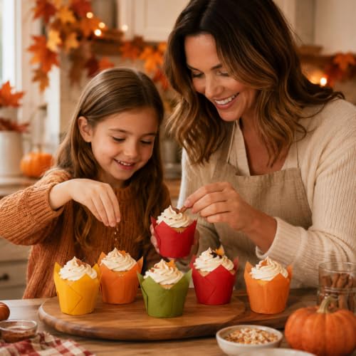 FYSUIMU 180Pcs Fall Tulip Cupcake Liners, Brown Red Orange Green Yellow - color: Classic Fall Colors