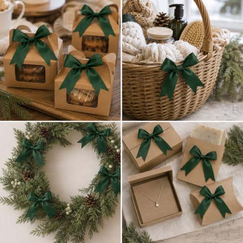 50 Pcs Twist Tie Bows for Treat Bags and Gift Wrapping, Dark Green - color: Green Hunter