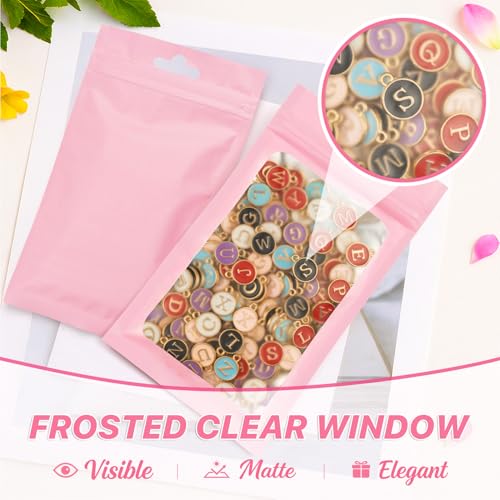 ANZNKU 100Pcs Pink Mylar Bags, Resealable Smell Proof Zip Goodie Baggies - color: Pink, size: 5.51x7.87 inches