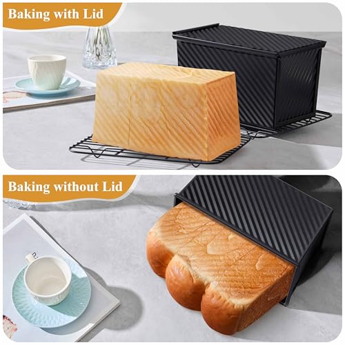 LIANYU 2 Pack Pullman Loaf Pan with Lid, 1 Pound Dough Bread Loaf Pans - color: Black