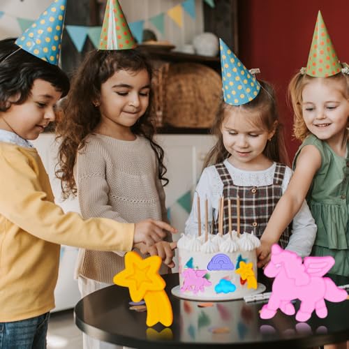 2 Pack Unicorn Molds Silicone 8 Cavity 3D Flying Unicorn Themed Baking Mould Tray with Cartoon Rainbow Meteors Sun for Kids' Party Chocolate Cake Topper Dessert Mousse Pastry Handmade Soap Crayons - style: 8 Cavity Unicorn Molds