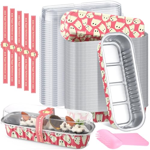Tioncy 100 Pcs Mini Loaf Pans with Lids Spoons, Ghost - style: Ghost