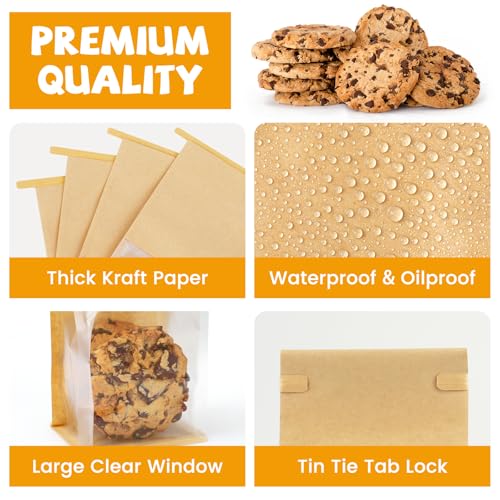 50 Pcs Cookie Packaging Bags with Seal, Small Bakery Bags with Window - size: Small