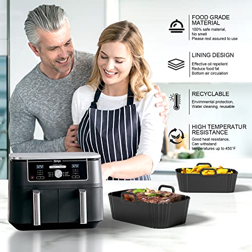 Silicone Air Fryer Liners 2 Pack for Ninja 8-10 QT Dual Air Fryers - color: Black, size: 8-10QT