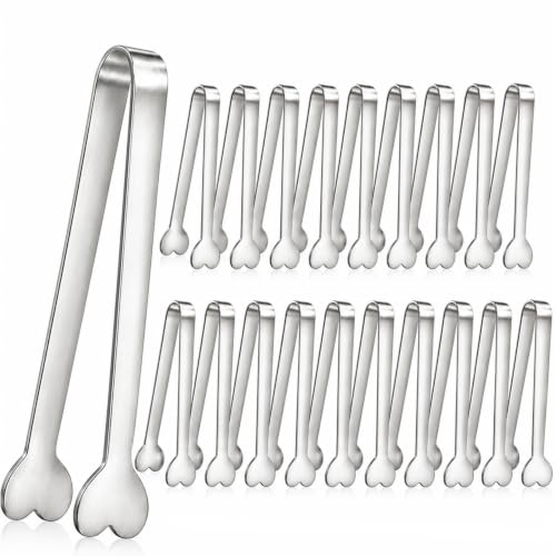 20-Packs Mini Serving Tongs, Stainless Steel Small Appetizers Tongs, Metal Kitchen Tongs, Ice Sugar Tongs for Serving Food (5inch，Silver) - color: Silver