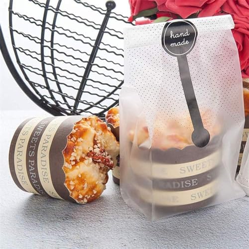 Cookie Bags for Packaging, Searik Translucent Plastic Cellophane Pastry Treat Bags for Party Gift Giving Bakery Bread Candy Chocolate Wrapping Goods with Stickers and Ribbon (3.5 x 8.8 Inches, 80 Pcs) - size: 3.5 x 8.8 Inches