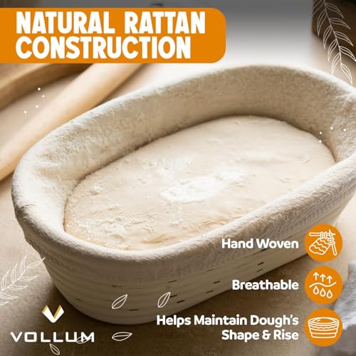 Vollum Banneton Bread Proofing Basket with Liner, Round 8.5" - size: 8.5"D x 3"H, style: Round