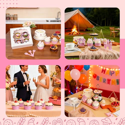 Mini Cake Tins with Lids,Baking Cups,5oz 50 Pack Pink for Desserts - color: Pink