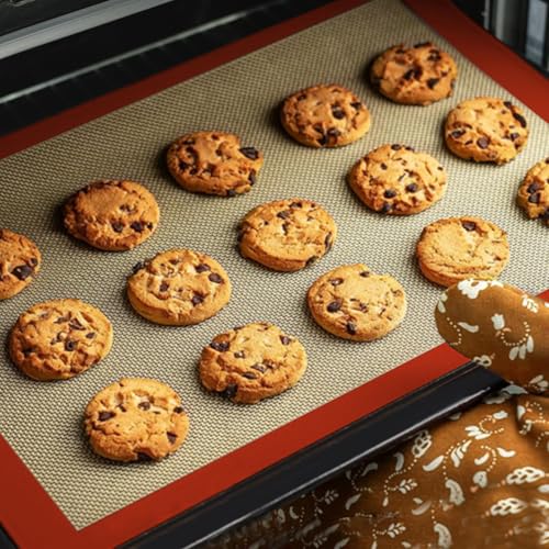 Pack of 3 Basics Silicone, Non-Stick, Food Safe Baking Mat, Rectangular, Cookies, Macaroons, Bread(Red 0.4mm) - color: Red1