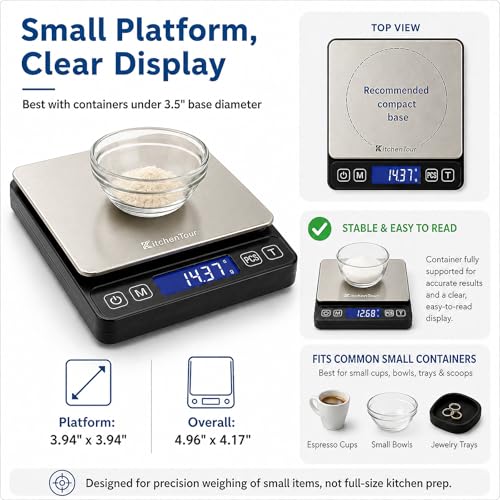 KitchenTour Mini Gram Scale for Coffee, Jewelry and Small Items, 500g x 0.01g Digital Pocket Scale with Tare, 6 Units, Back-Lit LCD, 2 Trays, Black (Pack of 2) - size: 500g/0.01g (Pack of 2)