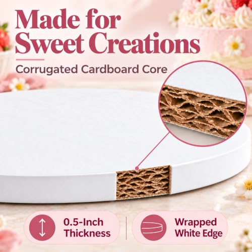 10 Inch Cakeboard 12 Pack, 1/2 Inch Thick Round Cake Boards, Bend Resistant & Sturdy White Cake Cardboard for Presenting Heavy/Tall Tiered Cakes, Base Para Pastel - size: 10 inch