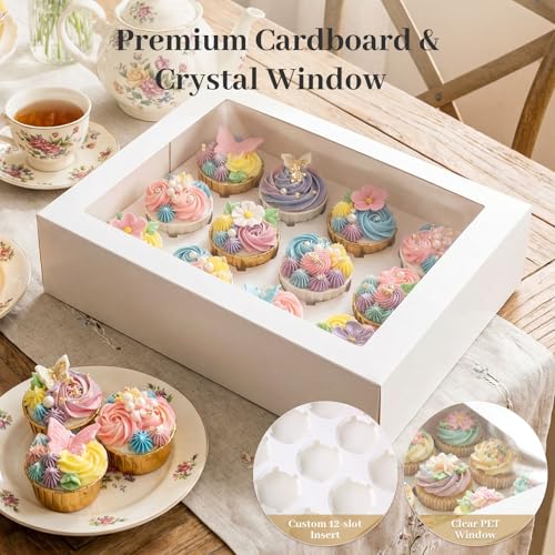 HANSGO 12 Count Cupcake Boxes, 6 PCS Cupcake Containers with Window