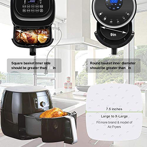 Air Fryer Liners - 7.5 Inches, 100pcs Premium Perforated Parchment Paper Compatible with Philips, Cozyna, Secura, NuWave Brio, Chefman, GoWISE USA, BLACK+DECKER, COSORI and More Air fryers - size: 7.5 Inches Air Fryer Liners