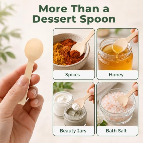 LotFancy 100Pcs Mini Wooden Spoons, 4" Disposable Tasting Sampling Spoons - size: 100 Spoons(4" Length)