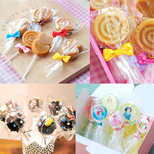 Cake Pop Bags, Augshy 300 Pcs Cellophane Treat Bags 3x5 with 300 Twist Ties 1.4 mils Thickness OPP Plastic Bags for Lollipop Candy Chocolate Cookie Wrapping Buffet (Pack of 3) - size: 3x5 Inches (Pack of 3)