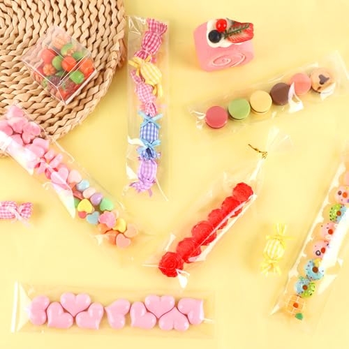 200 Pcs Pretzel Rod Bags Small Clear Individual Plastic Resealable Cellophane Treat Bags with Twist Ties for Chocolate Candies Cookies Candy Packaging Wrapping Gift Giving Party Favors - size: 2x8.2 Inches