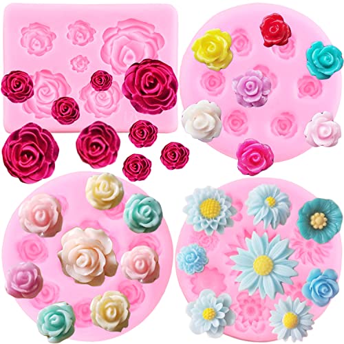 ZiXiang Rose Flower Silicone Molds Daisy Flower Fondant Mold Set Of 4 - color: Style A