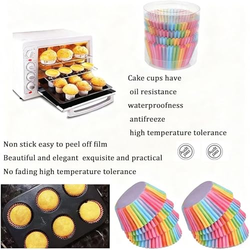 100 Pack Rainbow Cupcake Liners, Standard Size Greaseproof Baking Cups