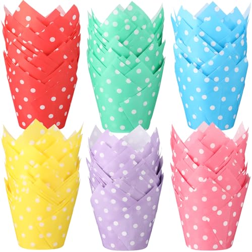 600 Pcs Tulip Cupcake Liner, Green, Red, Pink, Purple, Yellow, Blue