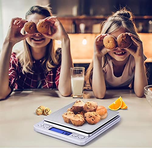 Food Scale Digital Weight 3000g/0.1g Oz Grams and Ounces Kitchen Scale for Cooking Baking with Backlight LCD Display, Tare, 9 Units, Auto Off, 2 Trays, Batteries Included - Stainless Steel - size: 3kg/0.1g