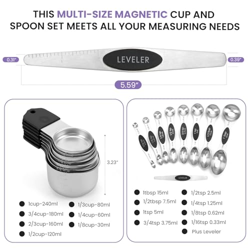 Magnetic Measuring Cups and Spoons Set-Heavy Duty 304 Stainless Steel - color: Black
