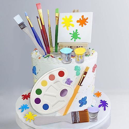 26 Pcs Art Cake Topper Paint Cake Decorations Painting Cake Toppers include Paint Pen Brush Painting Bucket Palette for Kids Birthday Baby Shower Art Themed Party Cake Decoration Supplies - style: Painting Cake Toppers