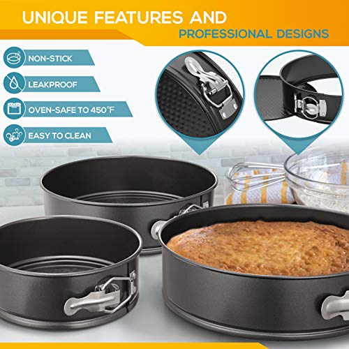 HIWARE Springform Pan Set of 3 Non-stick Leakproof Round Cake Pan Set Includes 3 Pieces 6" 8" 10" - size: 6+8+10 Inch