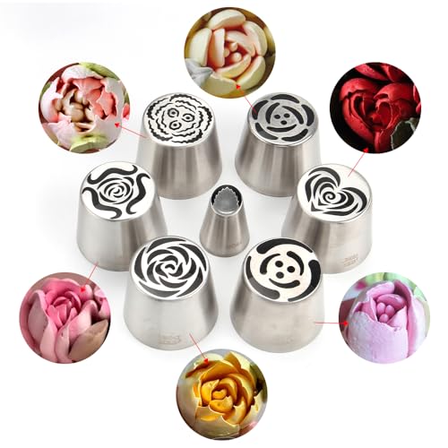6 Pieces Extra Large Stainless Steel Marshmallow Flower Icing Tips Kit - color: SILVER SET18