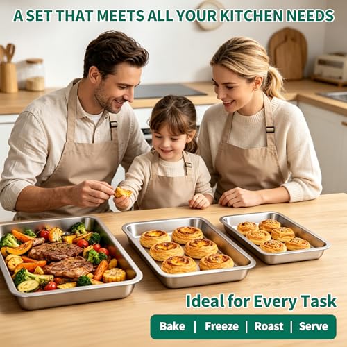 Stainless Steel Cookie Sheets for Baking Set of 3, Stainless Steel Baking Sheet, 9.3/12.5/16 Inch Sheet Pans, Non Stick, BPA Free, Dishwasher Safe, Durable and Easy Clean (Set of 3-9,12,16”) - size: Set of 3 - 9.3/12.5/16”