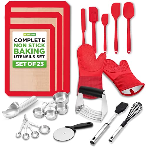 NutriChef 23 Pc Baking Utensils Set, Includes Measuring Cups, Mittts & More - color: Black