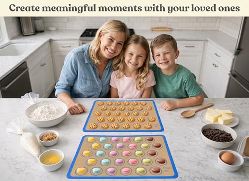 Macaron Silicone Baking Mats Set of 2, Half Sheet Nonstick Reusable Extra Thick Baking Sheet Liners for Macarons, Cookies and Pastry, Blue - color: Macaron Blue, size: 16.5"L x 11.6"W