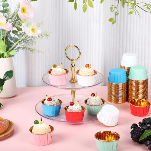 240 Pack Gold Foil Cupcake Liners Bulk 3.5 oz Disposable Party Cupcake Baking Cups Colorful Foil Muffin Liners Metallic Baking Wrappers Holders(Solid Color Style) - style: Solid Color Style