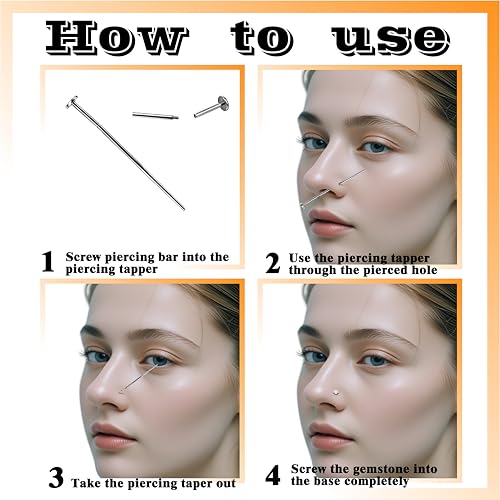 Piercing Taper Ball Grabber Tool for Changing Jewelry - 14G 16G 18G 20G Stainless Steel Flat Back Earrings Applicator Tool Threadless Insertion Pin Thread Body Piercing Kit for Ear Nose Lip - size: (16G)+ Ball Grabber Tool