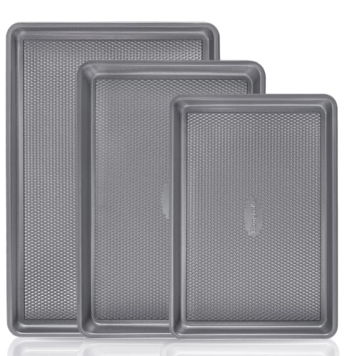 HONGBAKE 3 Pack Nonstick Ceramic Baking Sheet Pan Set for Oven, Non-Toxic Half/Quarter/Jelly Roll Pans with Diamond Texture, 0.8mm Aluminized Steel Cookie Trays for Cooking, Charcoal Gray - color: Charcoal Gray (0.8mm Aluminized Steel & Ceramic Coating)