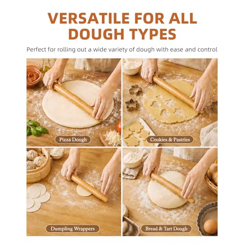French Tapered Rolling Pin for Baking, 17 Inch Solid Wood