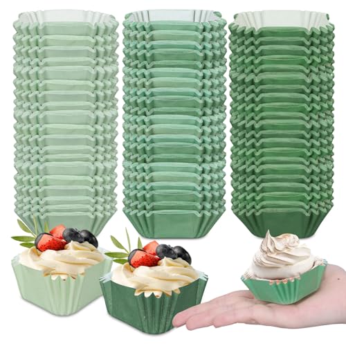 Whaline 450Pcs Gradient Sage Green Mini Square Cupcake Liners Light Dark Green Cupcake Muffin Baking Cup Wrappers for Wedding Bridal Baby Shower Birthday Party Decor - style: Gradient Green